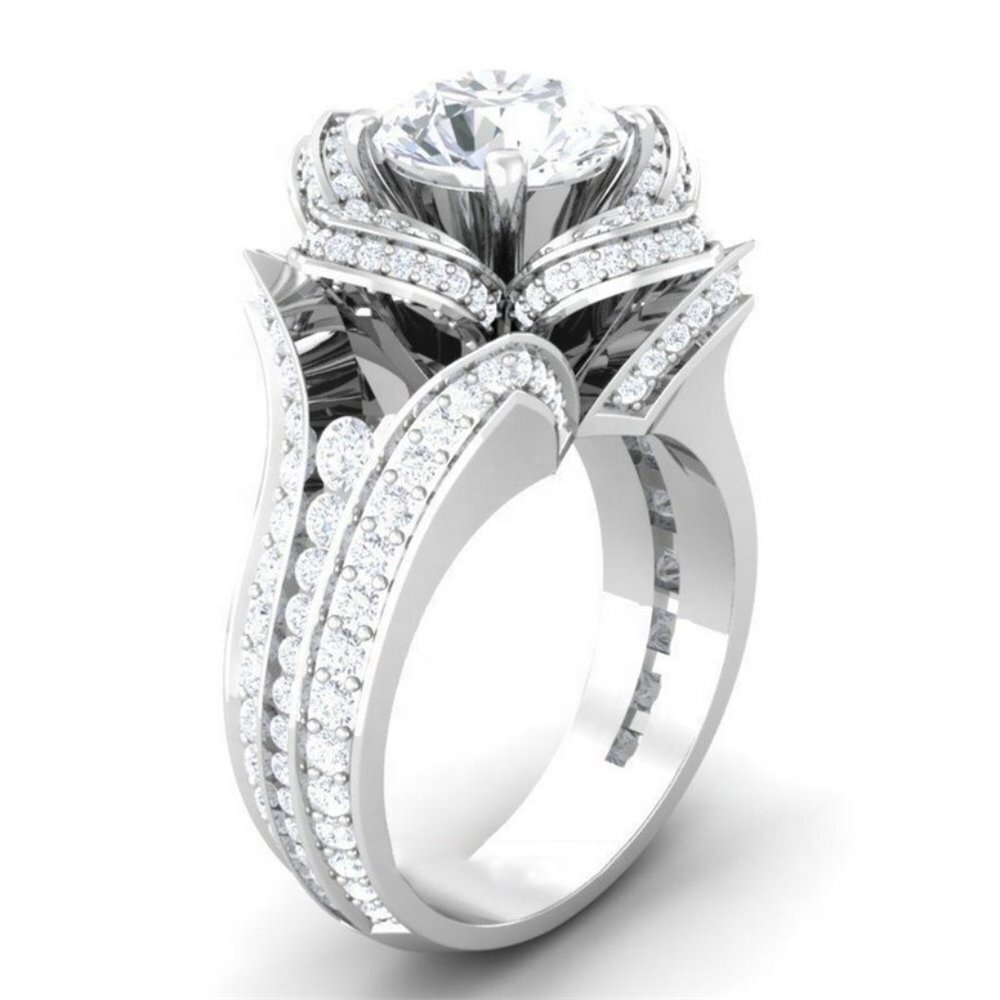 🍁Fashionable 925 Silver Plated Rose Flower Shaped CZ Ring, MARR9405